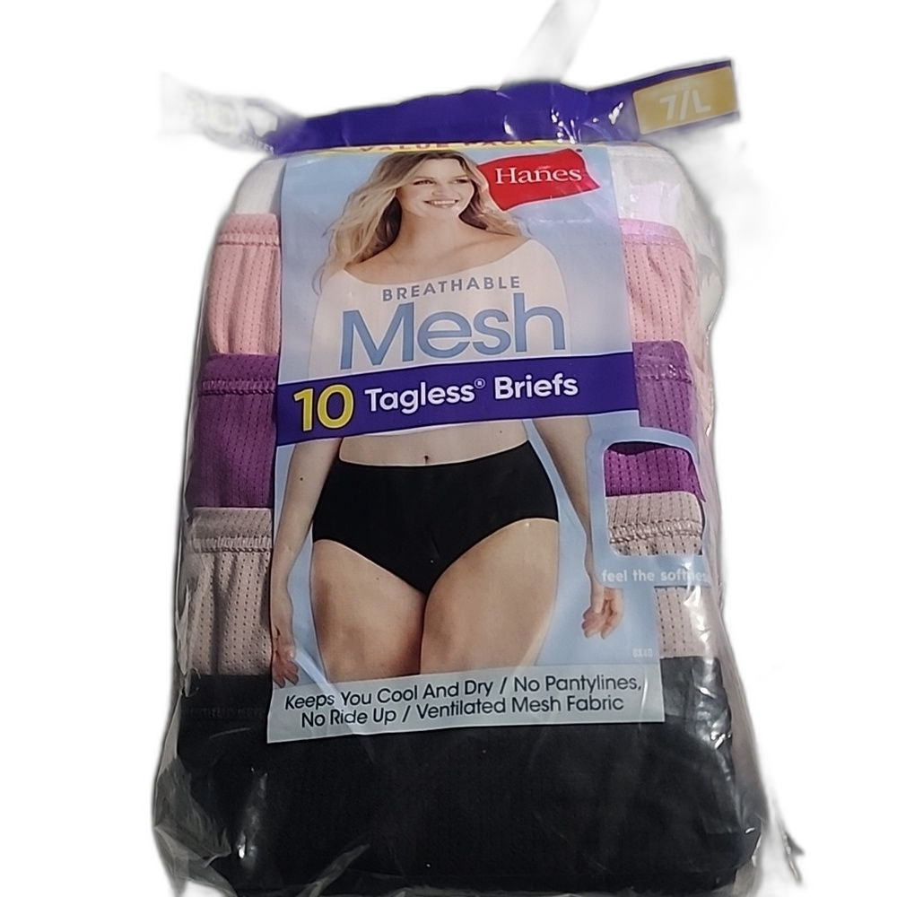 Hanes Women's Breathable Mesh Brief Underwear, 10 Pack Size 7/ L